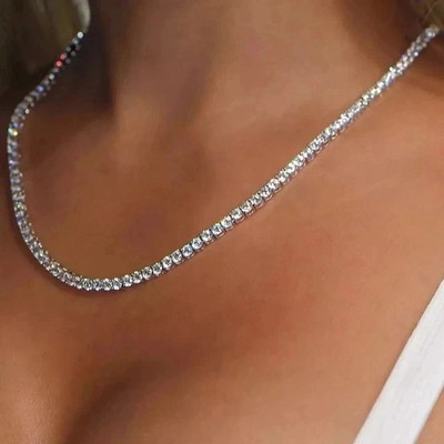 Damen-Tennishalskette 14 kt Rundschliff Laborgefertigt Diamant 14 kt Weißgold-Finish