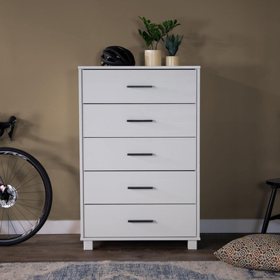 Loft 5-Drawer Chest, Solid Wood with Brushed White Finish