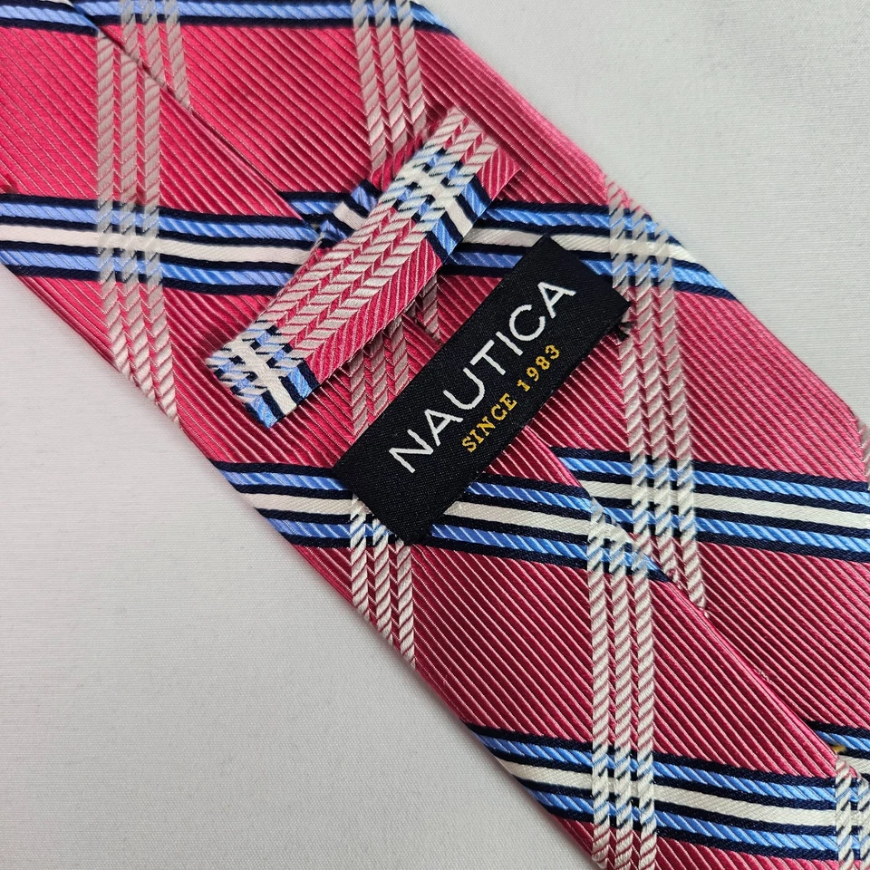 Corbata Nautica 100% Seda Hombre Geométrica Rosa 3.5" x 61" Foto 4 de 4