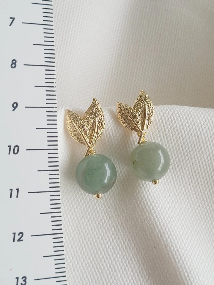 Aventurin Edelstein Hängeohrringe, Vergoldete Ohrhänger 10 mm Runde Perlen - Bild 4 von 4