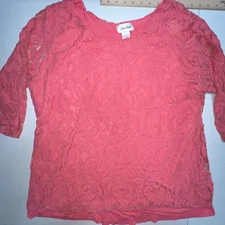 Le Moda Top Women's Size XXL Lace Lined 3/4 Sleeve Floral Pink