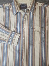Vintage Wrangler Mens Pearlsnap L/S Shirt Striped Denim Size 17.5-35 Long Tails