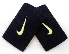 Nike Tennis Premier Doublewide Wristbands Adult Black/Lt Lemon Twist
