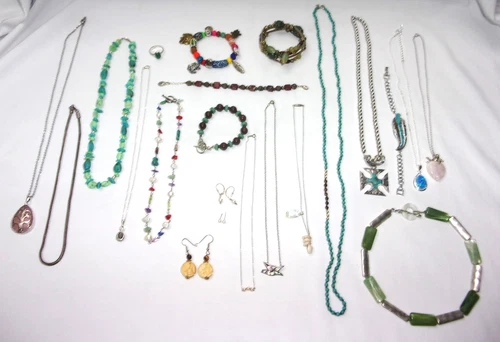 Vintage Costume Jewelry Lot/Natural Stone, Sterling Silver, Pearls/Faux & base