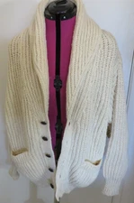 Bonner Ireland Handloomed Virgin Wool Button Sweater Cardigan IVORY Men's Size L