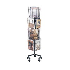 Safco Rotating Wire Magazine Holder, Metal Display Rack with 16 Pockets, 4 Tier