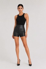 Women's Genuine Lambskin Leather High Waist Mini Shorts Soft Black Handmade