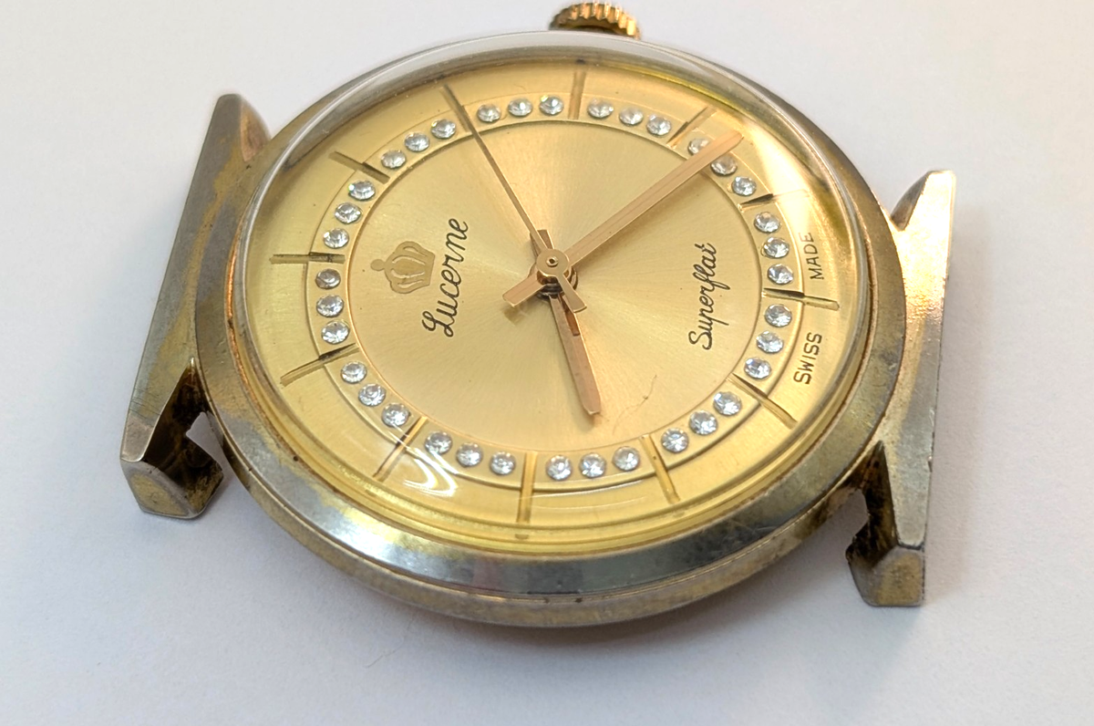 Vintage LUCERNE Superflat Midcentury Mens 34mm Swiss Watch Movement PARTS  REPAIR
