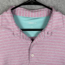 Johnnie O Polo Shirt Men's Size Large Pink Blue Striped Golf Performance UPF 50