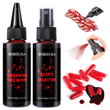 Halloween Fake Blood Kit, 1.76Oz Blood Spray + 1.76Oz Dripping Blood + 10 Fillab