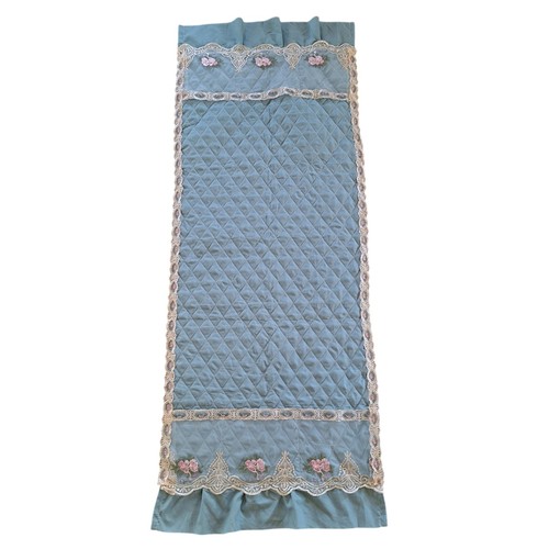 Vintage Bed Scarf Cottage Granny Shabby Chic Blue Quilted Lace Runner