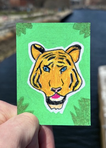 ACEO Original Art Card Titled “Roarrr”Color Pencil - Tiger Illustration Art Card