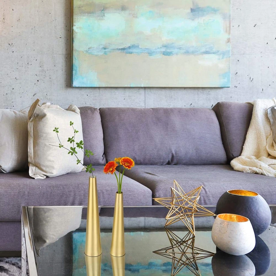 Jarrón pequeño de metal dorado de 10,5/8,5 pulgadas florero seco conjunto de 2 jarrones cónicos para... Foto 4 de 4