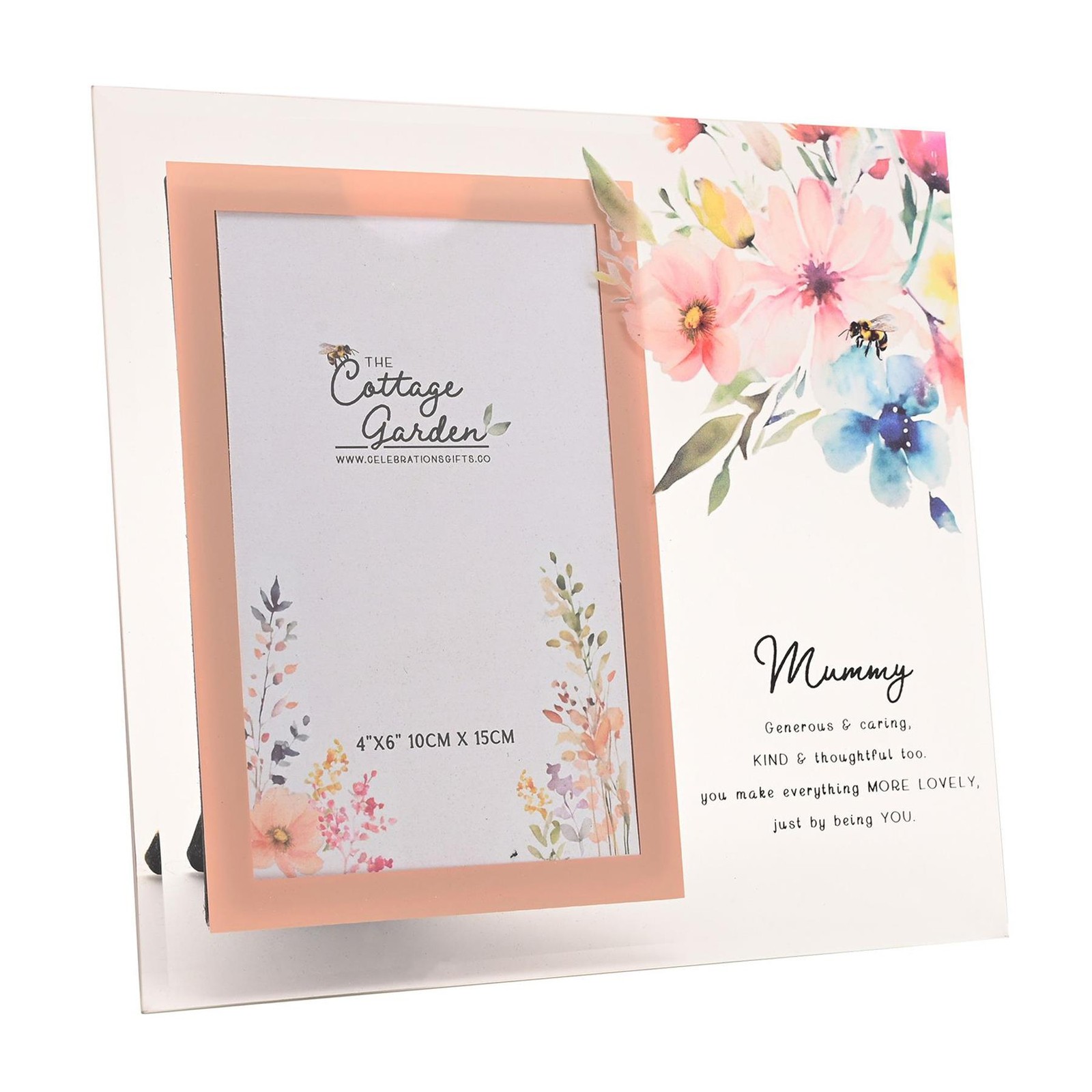 Glass Photo Frame for Mummy with Wording and Floral Design 4'x6' Picture