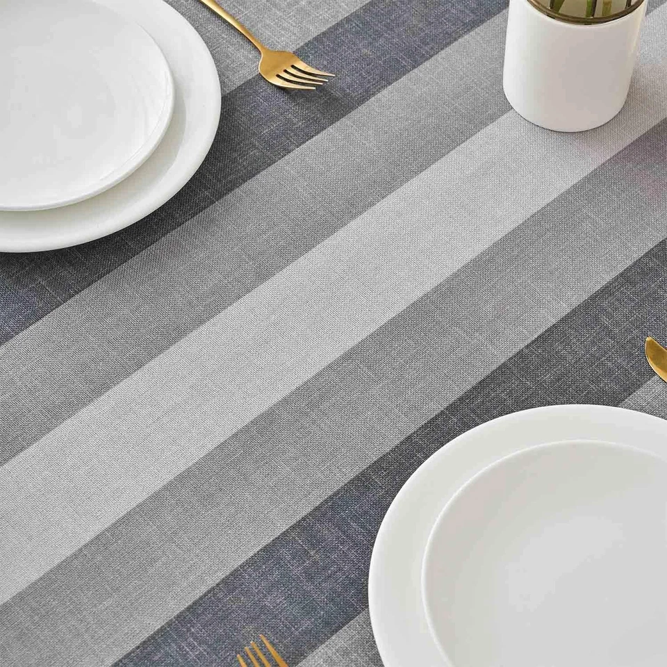 Nappe Gris Rectangulaire Anti-Taches 140 x 100 cm Lavable Rayures Élégantes T... - Photo 3/4
