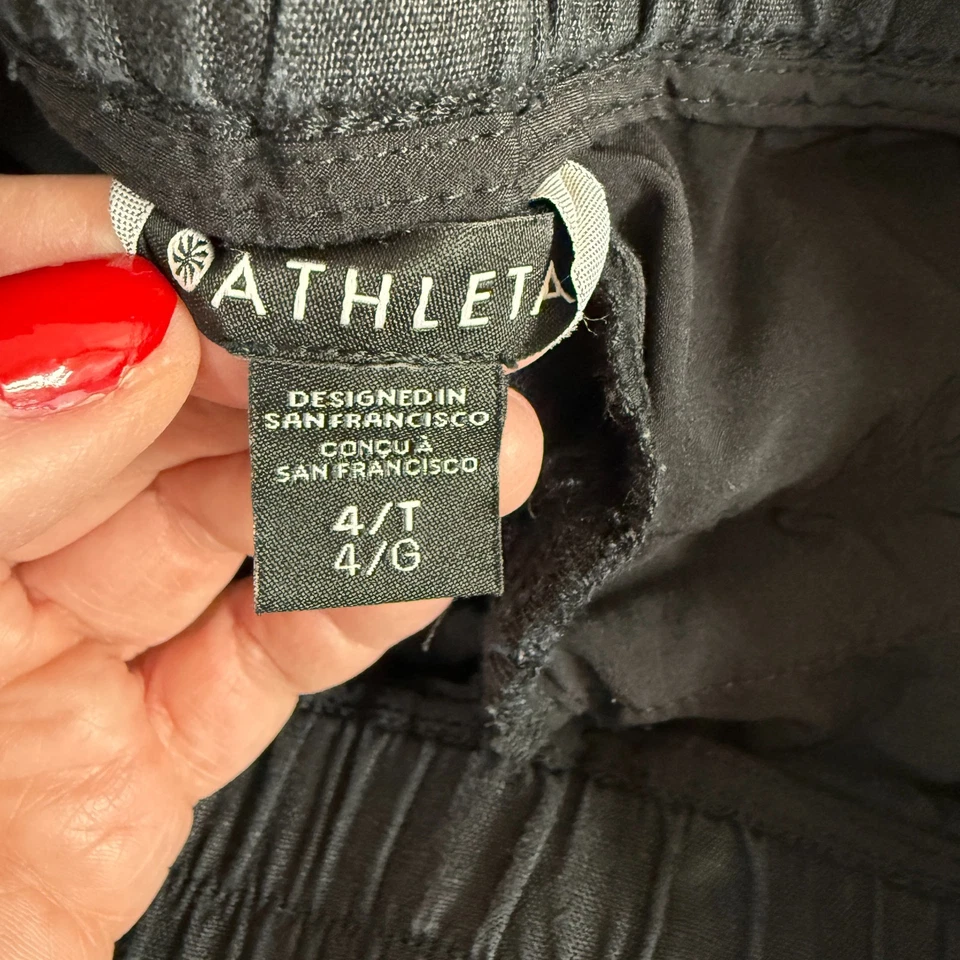 Pantalones Athleta Cabo Mujer 4 Negros Lino Bolsillos con Cremallera Cordón Calce Relajado Foto 2 de 4
