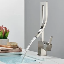 Brushed Nickel Waterfall Bathroom Sink Faucet Vanity Mixer 1 Hole Single Handle