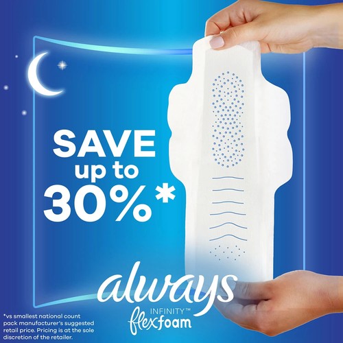 Always Infinity FlexFoam Overnight Pads with Wings, Unscented - Size 4 (64 ct.) - Picture 3 of 6
