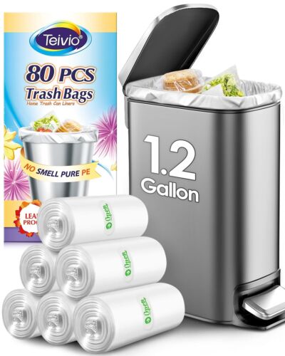 1.2 Gallon 80 Counts Strong Trash Bags Garbage Bags, Bathroom Trash Can Bin L...