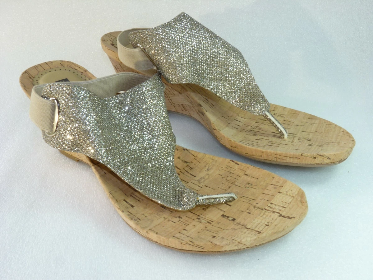White Mountain Women shoes sandals Glitter Silver Gold Size 8 SKU