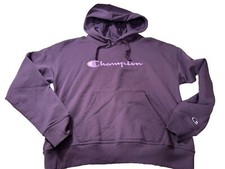 women's Champion hoodie sweatshirt powerblend loose fit purple script Pocket S