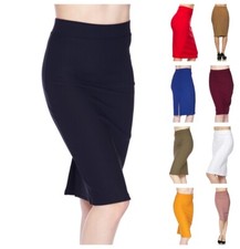 WOMEN HIGH WAISTED SCUBA STRECHY BODYCON MIDI PENCIL SKIRT REG N PLUS S-3XL