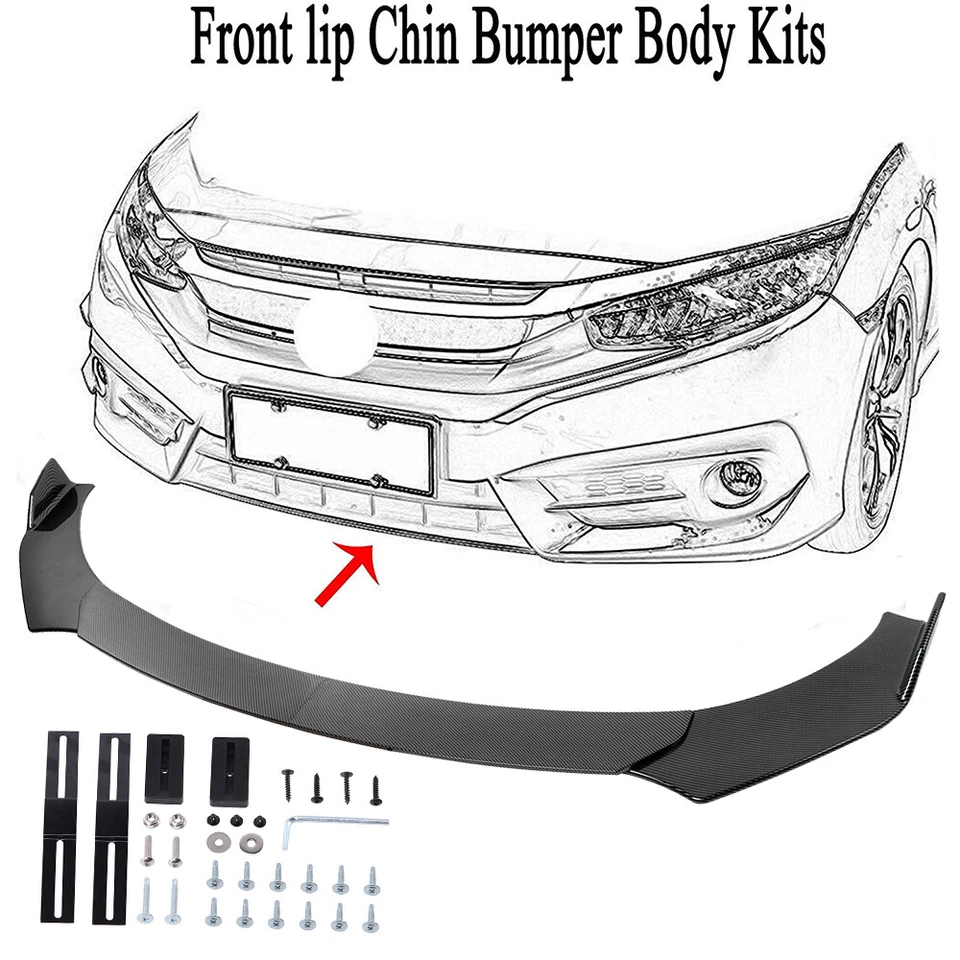 Carbon Fiber Front Bumper Lip Spoiler Splitter + Strut Rods For Buick Electra - image 3 of 4