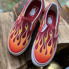 Vans Slip-on Red Flames US 1.5 EU 32 Rockabilly Rare Collectable Hot Rod Style