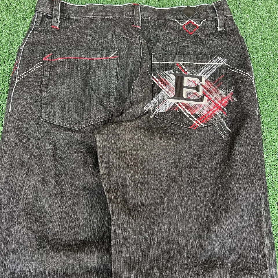 Vintage Y2K Men's Enyce Spellout Embroidered Black Wide-Leg Baggy Jeans 36x32 - Image 2 of 4