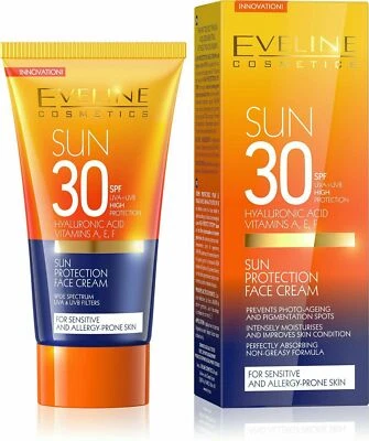 Crema facial de protección solar Eveline FPS 30+ UVA + UVB intensamente hidratante 50 ml