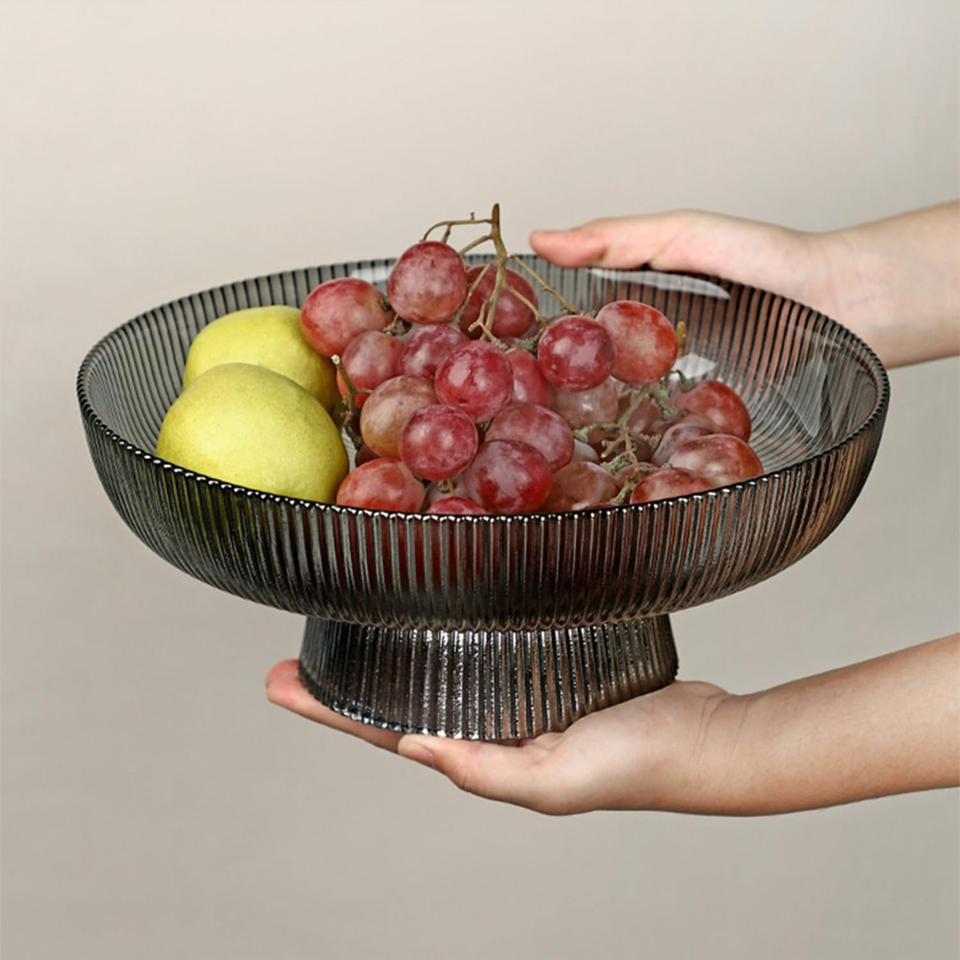 Glass Fruit Bowl,Large Decorative Glass Bowl,Decorative Pedestal Bowl