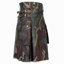 Men's Stylish Scottish Fashion Army Camouflage Utility Camo Kilt 100 Cotton