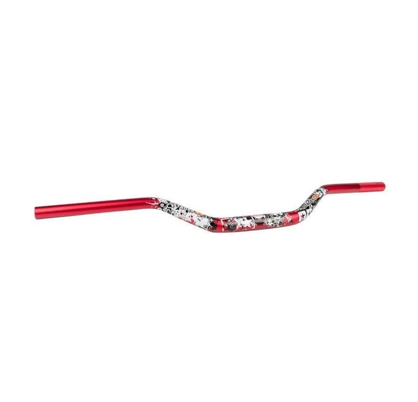 Guidon Stage6 Cross Alu Fatbar 28.6mm rouge ultra rigide sans barre pour moto 50 à boîte