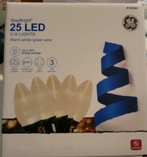 25 GE StayBright Clear / Transparent Warm White C-9 LED Christmas String Lights