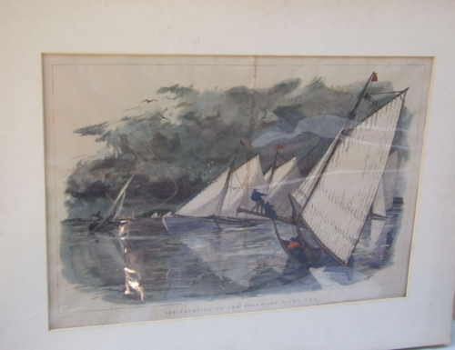 W.Wyllie Engraving signed ''Ice -Yachting on the Delaware River USA.C.1880 Art - Picture 1 of 9