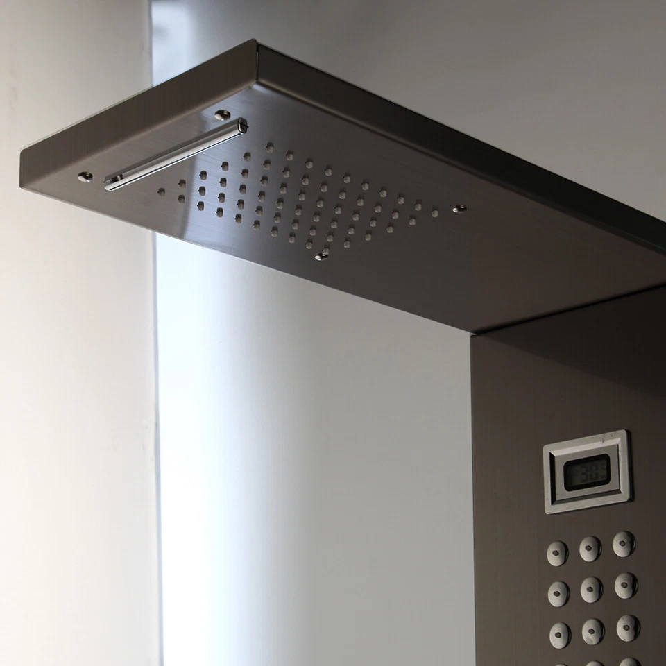 Grifos pulverizadores de chorros de masaje con columna de panel de ducha de lluvia negro para baño montados en la pared Foto 4 de 4