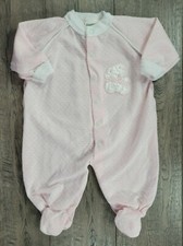 Baby Girl Vintage Baby Gro Medium 3-6 Month Pink Bear Footed Outfit