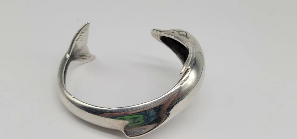 Brazalete brazalete de delfín de plata esterlina sólida KABANA (.925) 2,31" en todo Foto 3 de 4