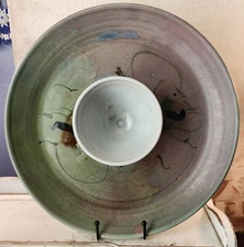 Handthrown Colorful 14 Inch Diameter Chip And Dip Platter Hand Painted Signed