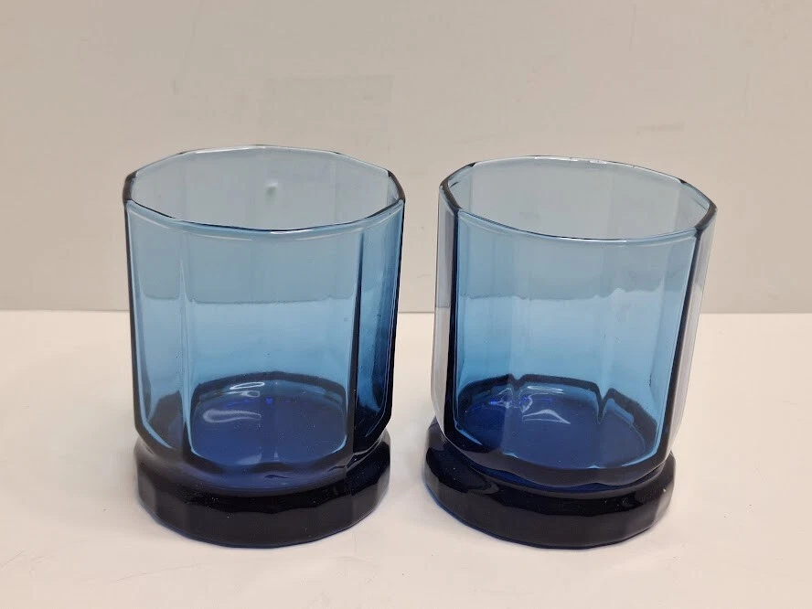 Anchor Hocking Cobalt 10 Panel Double Old Fashioned Glasses Set of 2 Blue Essex - Image 2 of 4