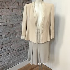 Giorgio Armani Women's Suit A-Line Skirt Collarless Jacket Tan and Gray Silk L