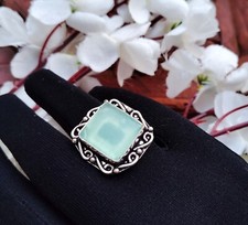 Aqua Blue Chalcedony 925 Sterling Silver Ring,Handmade Ring Present For Her 
