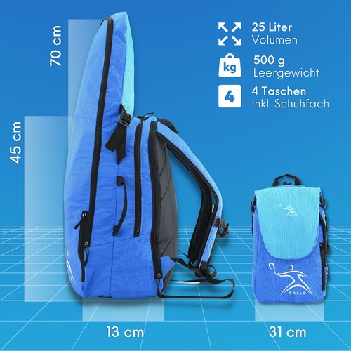 BALLO® Tennisrucksack Tennistasche Schlägertasche Rucksack Tennis Badminton NEU - Bild 12 von 19