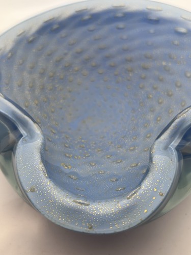 Alfredo Barbini Murano Art Glass Gold Foil Bullicante Baby Blue Bowl Ashtray MCM - Picture 9 of 9