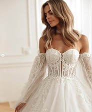 Duchesses wedding dress wedding dress 32-60 puff sleeves ivory lace-up beads N. Measurement