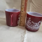 2 Vintage Atlas Childs Indian Mugs Cups Milk Glass Native American Red 1950's 3"