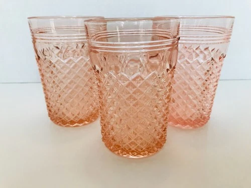 Anchor Hocking Pink Miss America Depression Glass Water Tumblers, Set of 3