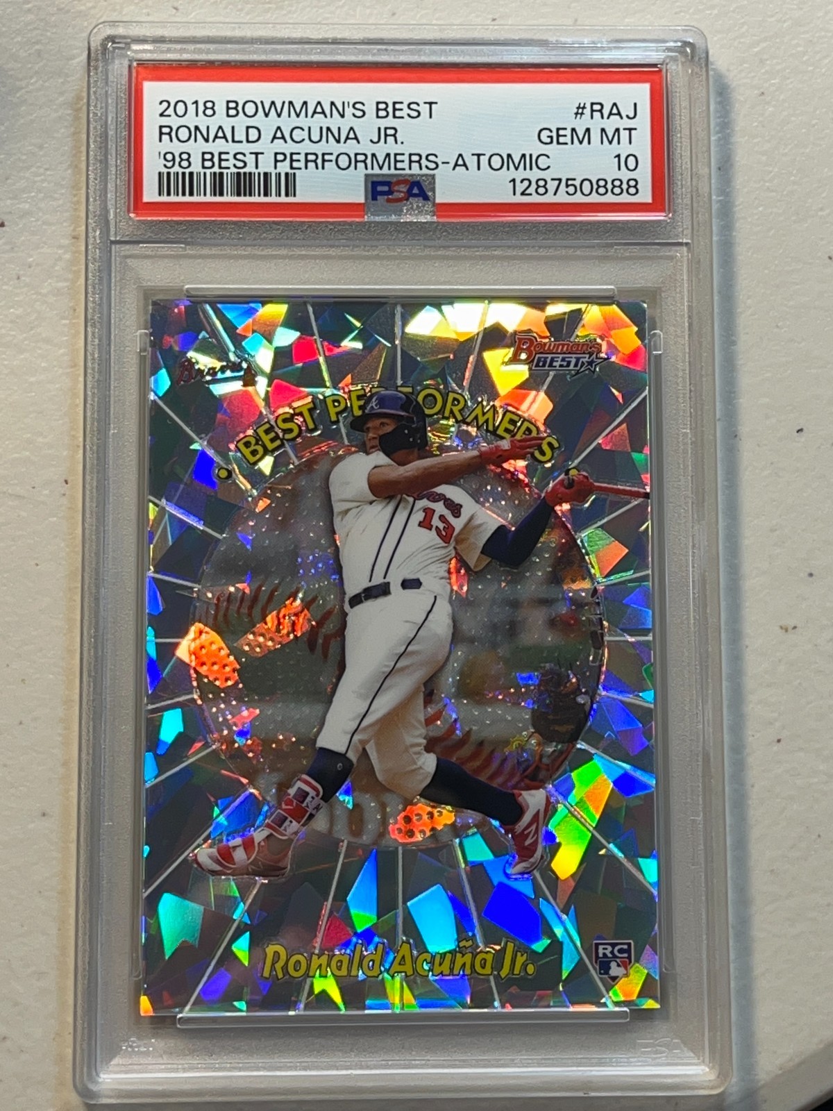Ronald Acuna Jr PSA 10 2018 Bowman's Best Perfromers Atomic Refractor RC Rookie view 3