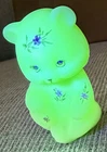 *RARE* Fenton  Cute Custard Satin Uranium Hand Painted Bear Signed by Artist