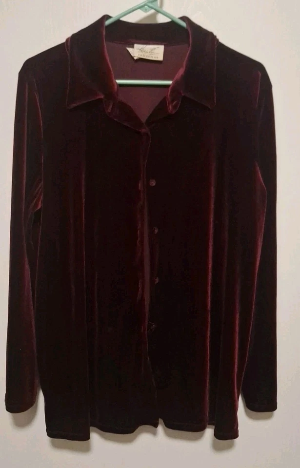 De Colección Kathie Lee Terciopelo Terciopelo 2 Piezas Grande Blusa Maxi Falda Granate Gótico Usado en Excelente Condición Foto 2 de 4